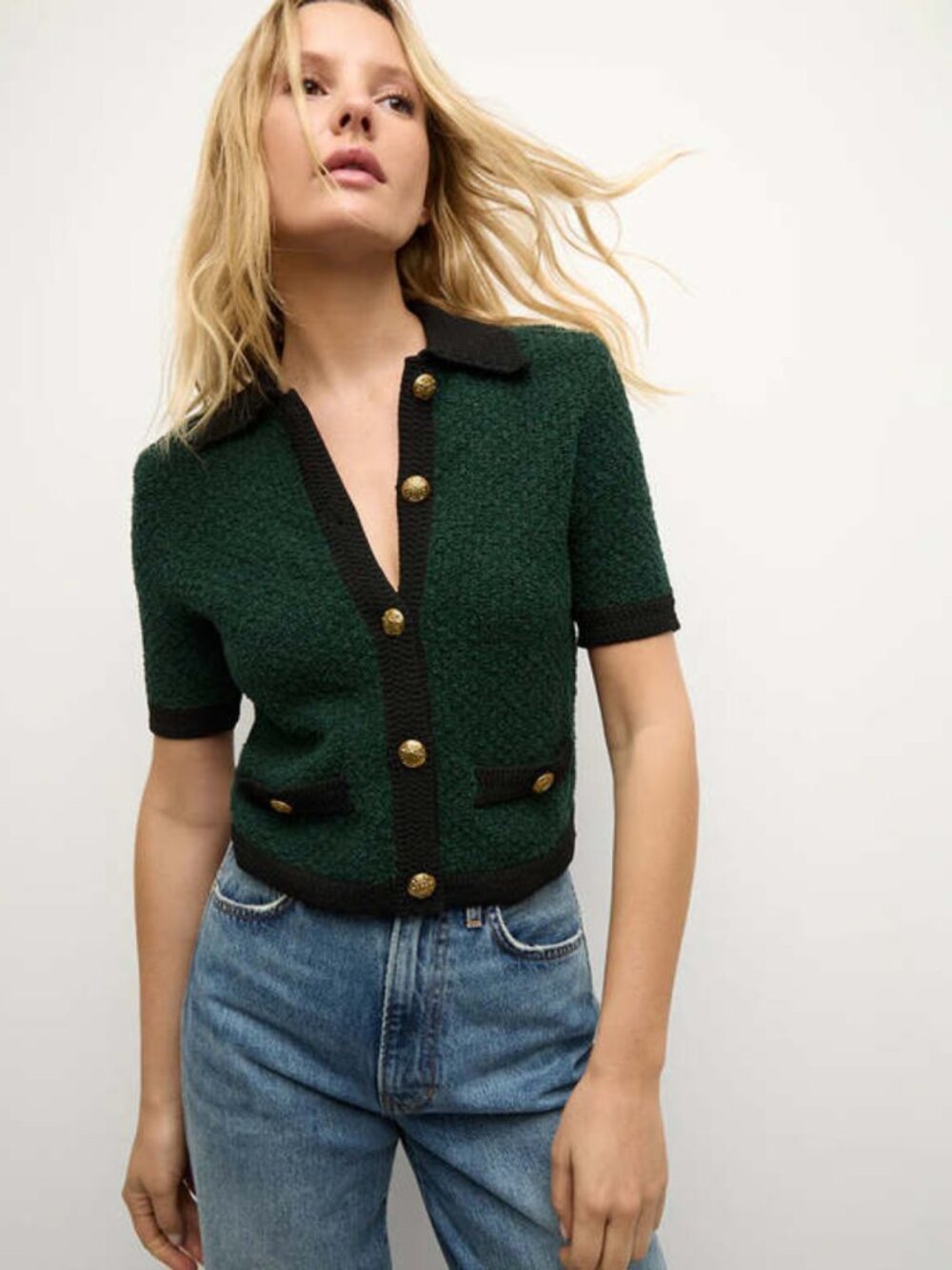 Veronica Beard Marie Tweed Cardigan in Pine